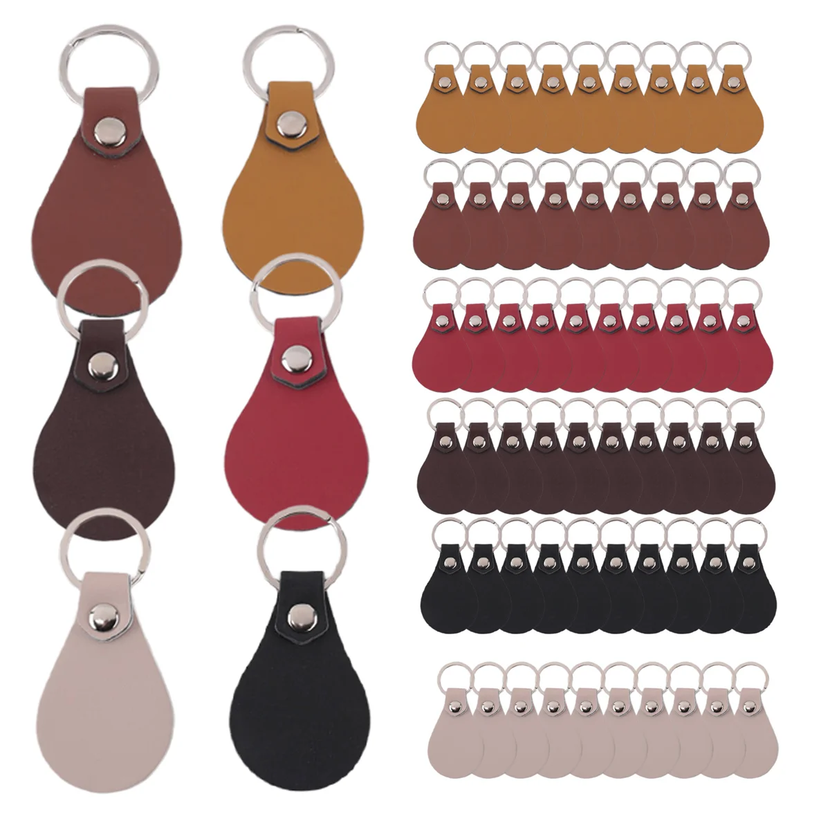 جديد 60 قطعة بو الجلود مفتاح فوب عدة الجلود مفتاح Fobs الفراغات مع المسامير وحلقات المفاتيح سلسلة المفاتيح الجلدية DIY بها بنفسك النقش بالليزر