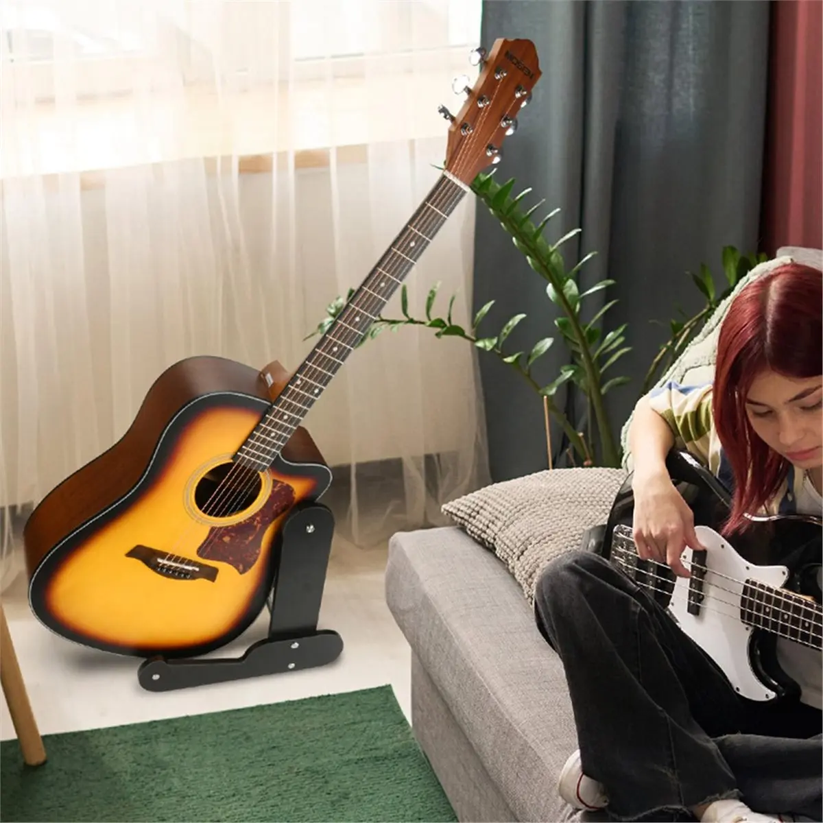 

Пункциональная деревянная подставка для гитары, напольный держатель для гитары с силиконовой подушечкой против царапин для акустических электрогитар, банджо и гавайской гитары