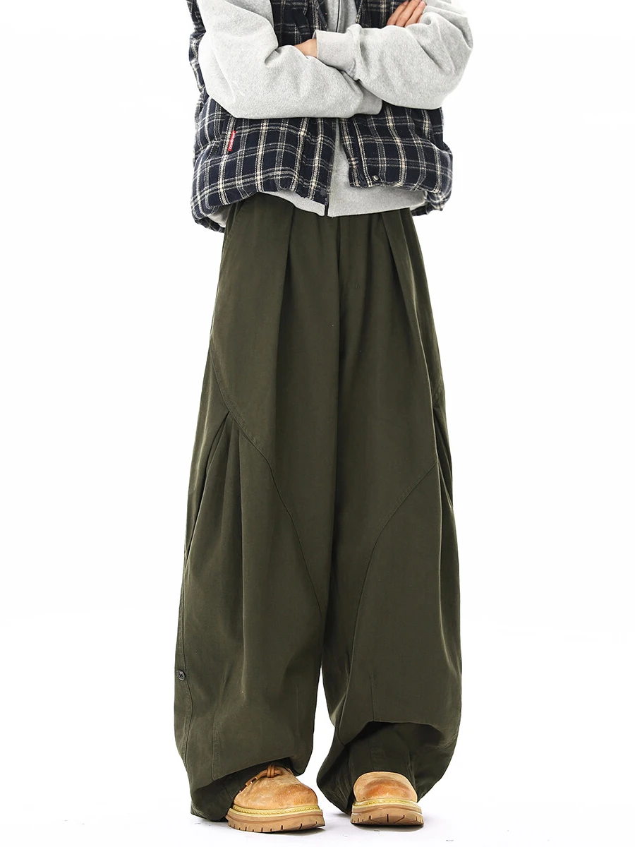 

Мужские повседневные брюки-карго с широкими штанинами, весенне-осенние, свободные, в стиле парашютиста, комфортные, струящиеся, А-силуэт