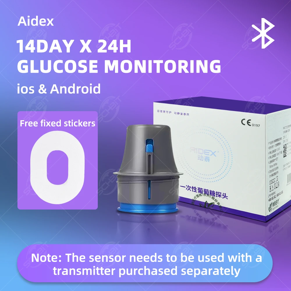 Monitor de Glicose Dinâmico Aidex com Suporte para iOS/Android, Compartilhamento Remoto de Dados via Bluetooth, Monitoramento em Tempo Real de 14 Dias-24h