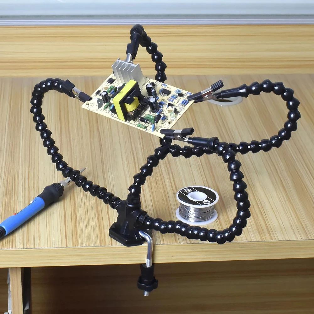 

Helping Hands Soldering Third Hand PCB Tool with 3 Flexable Arms Rotatable Clips and Stable Desk Clamp Base for Soldering Repair