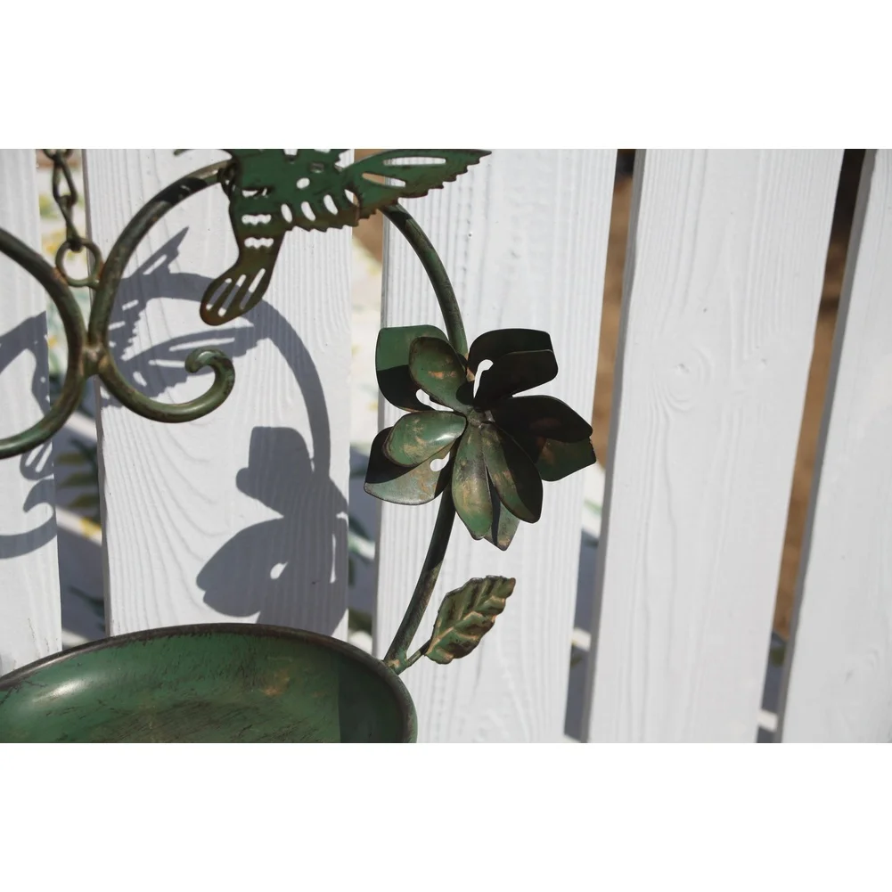 Heart Formed Bird Feeder with Bell for Outdoor Garden Use Rustic Green Iron Construction Rustic Decor All Season Durability