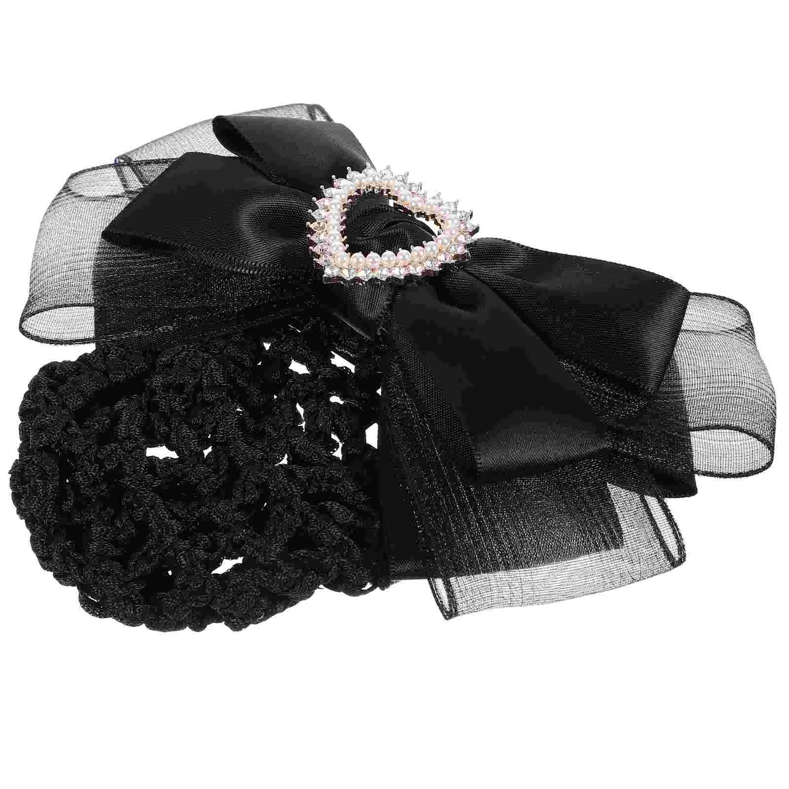 

Ladies Bun Hairnet (black) *2pcs Girls Clips Bowknot Cover Headgear Staff Accessories