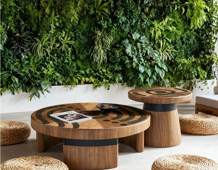 Solid wood round designer light luxury simple living room home coffee table combination