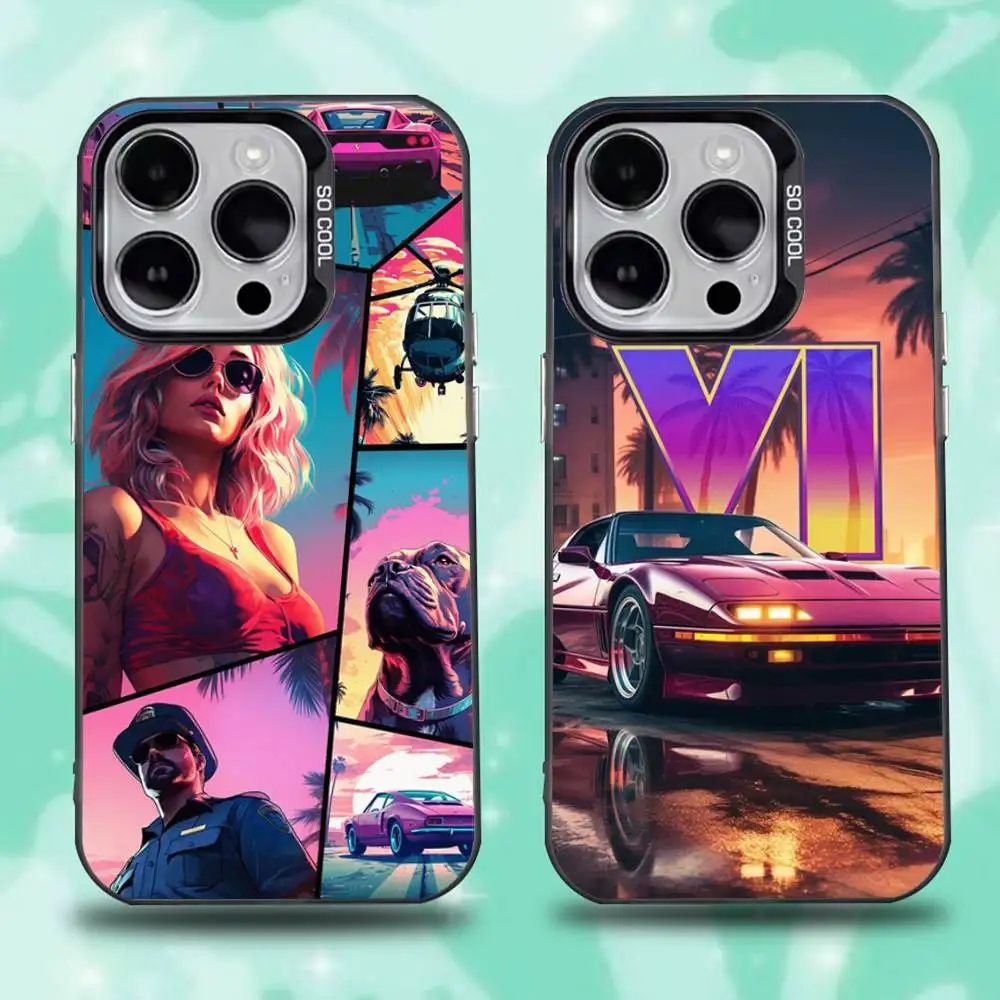 

G-GTA 6 Grand Theft A-Auto VI Phone Case For iPhone 16,15,14,13,12,11,Mini,Pro,E,SE4,XS,MAX Black Candy Matte Cover