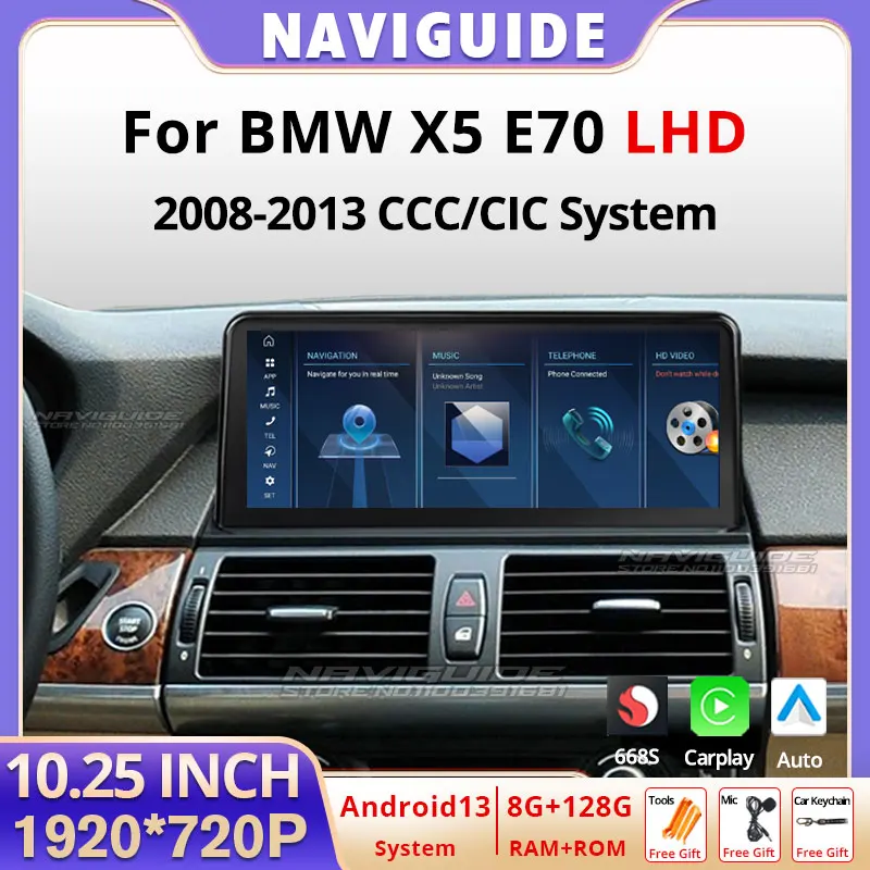 NAVIGUIDE 10.25'' For BMW X5 E70 2010-2017 CCC CIC System Car Radio Multimedia Player Carplay Bluetooth Display 4G WIFI GPS Navi