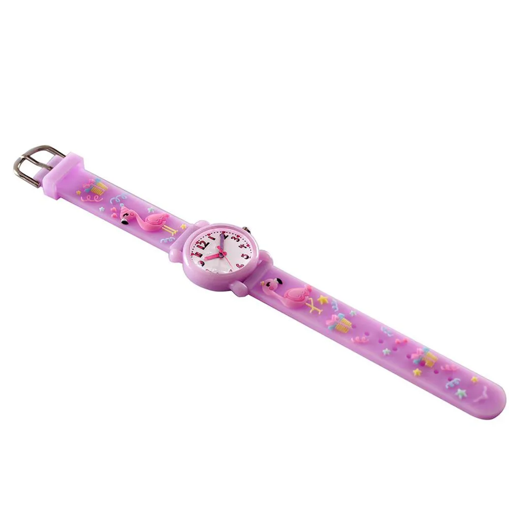 Kids Watch Cartoon 3D Flamingo Pattern Waterproof Light Purple Wristwatch Fashion Accessory for Boys Girls Children