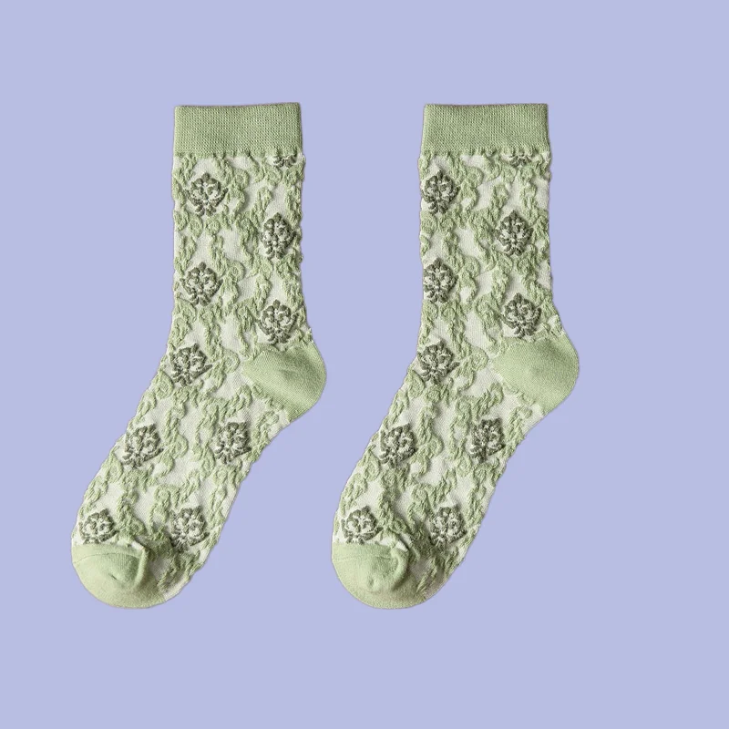 Chaussettes mi-tube pour femmes, Chaussettes artisanales rétro, Cheminée de personnalité, Vert, Forêt, Artistique, Respirant, 5/10 paires