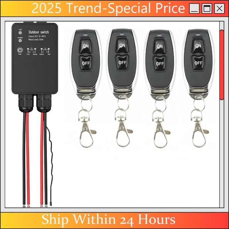 (Latest) 433Mhz Wireless Remote Control Switch DC8V-80V 30A Outdoor Waterproof Relay Module For Pump Light Fan