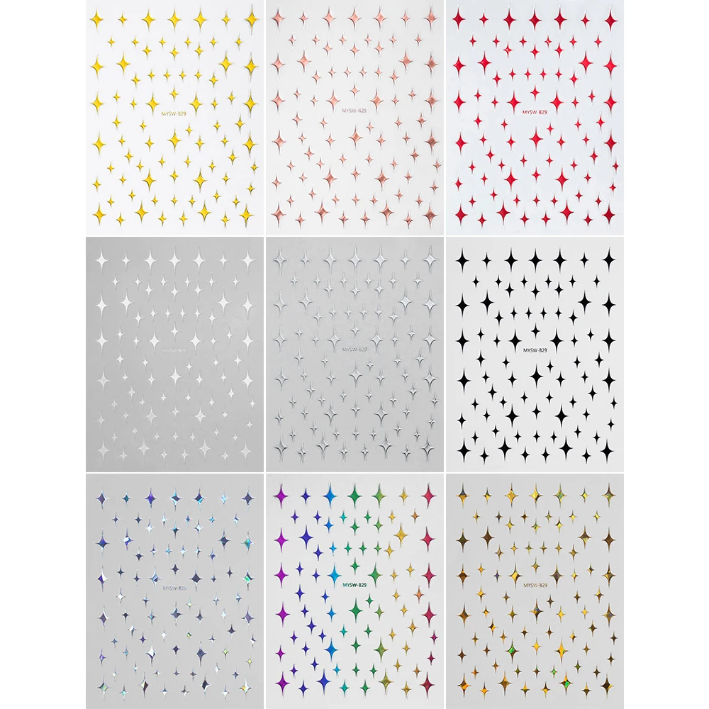 Pegatinas 3D de estrellas doradas y plateadas para uñas, 9 piezas, estrellas bronceadoras, calcomanías para manicura