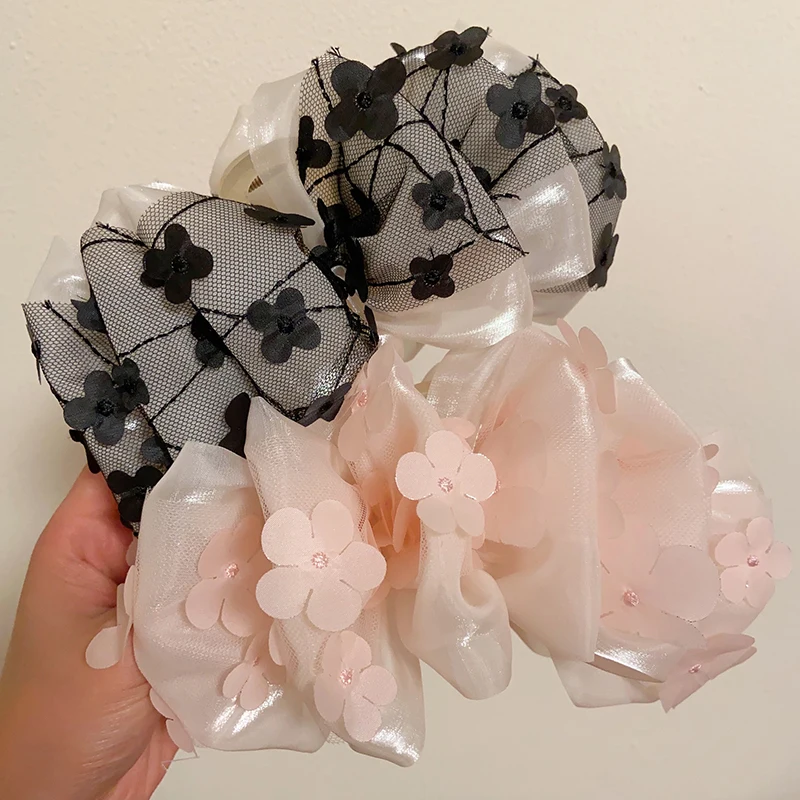 Haimeikang Large Bow Hair Claw Summer Flower Sweet Mesh Ponytail Hairpin Hair Crabs Hair Clip Ladies Fashion Hair Accessories