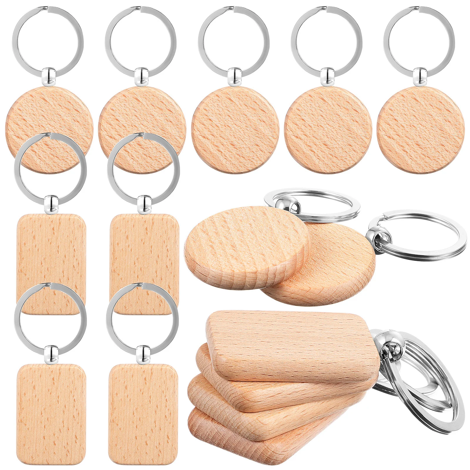 

10Pcs Wooden Tag Keychains Round Rectangle Pendants Fine Workmanship for Etching Carving Painting DIY Gift for Family Friends