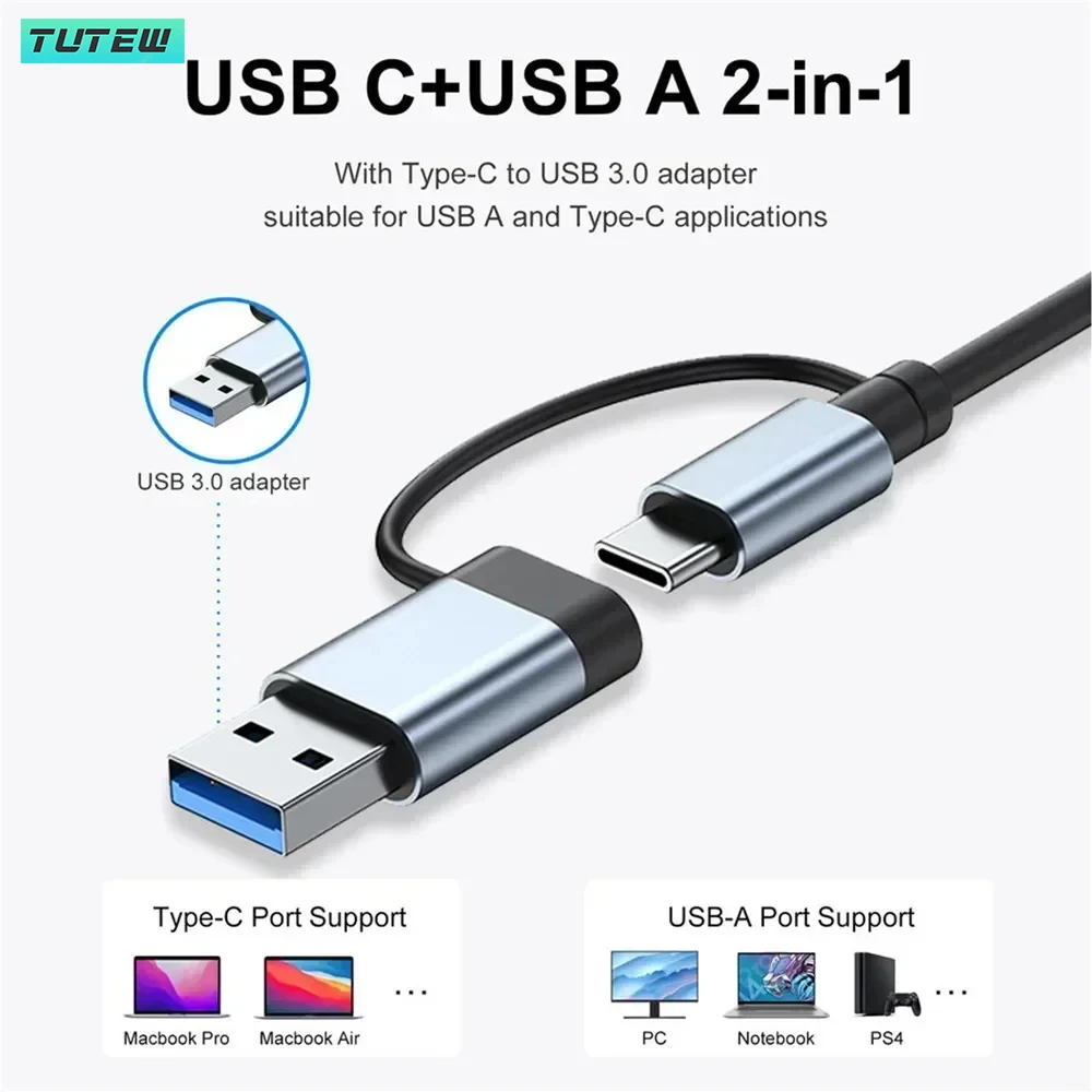 8 في 1 USB C Hub USB Splitter USB موسع مع 4 منافذ USB 1 منفذ USBC TF/SD قارئ بطاقات إخراج الصوت متوافق مع MacBook