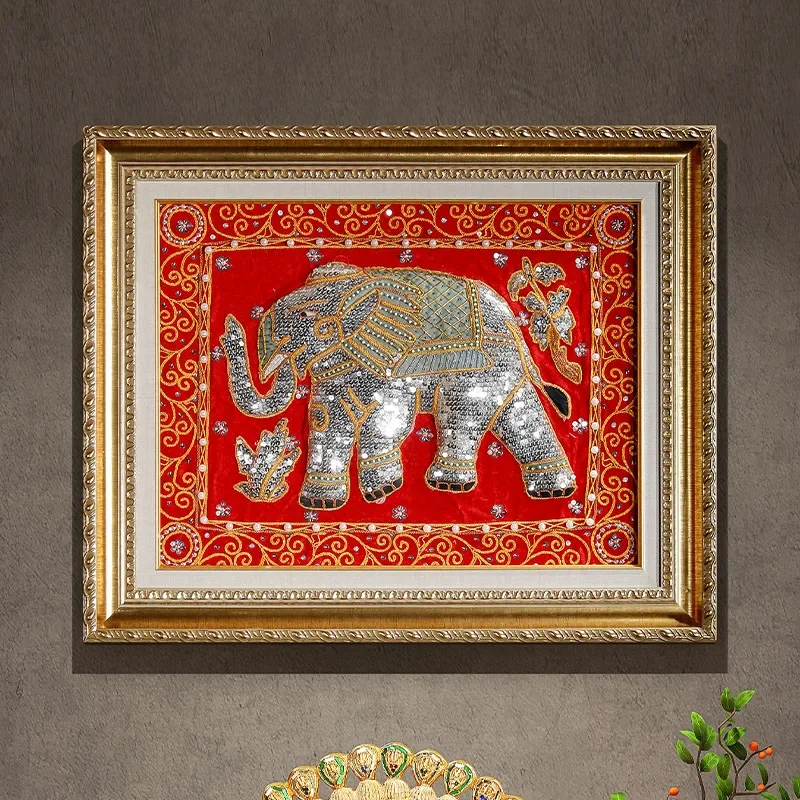 South East Asia style home painting embroidery beads elephant home entrance living room bedroom sofa background wall painting