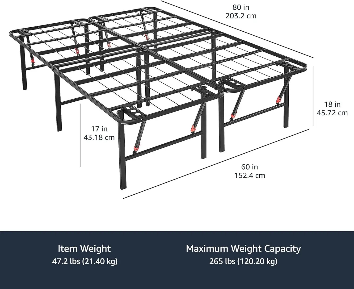 Estrutura de cama de plataforma de metal com configuração gratuita de ferramentas, 18 polegadas de altura, estrutura de aço resistente, sem necessidade de molas