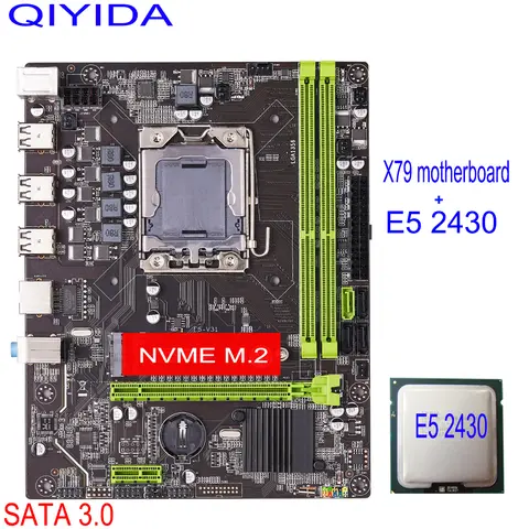Qiyida X79 motherboard set with LGA 1356 E5 2430 cpu combo kit set DDR3 RAM pc3 ECC REG SATA3.0 NVME M.2