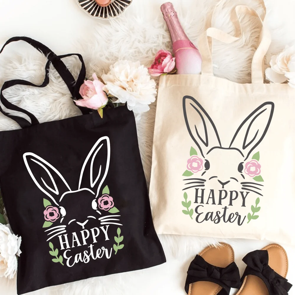 Upgraded Strap Funny Easter Rabbit Canvas Bag, Easter Bunny Printed Handbag, Large Capacity Trendy Simple Style Gift
