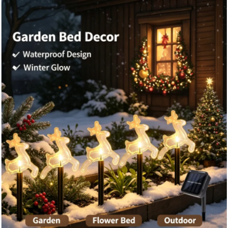 Christmas Stake Light 5 Pcs Set Star Snowflake Bell Xmas Tree Shape 8 Modes Outdoor for Garden Yard Path Patio Decoration