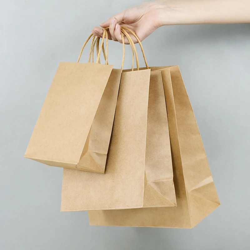 5pcs Kraft Paper Gift Bag Food Vegetables Shopping Bag Candy Package Kraft Lunch Bag Grocery Cookie Bread Packaging Bucket Bags