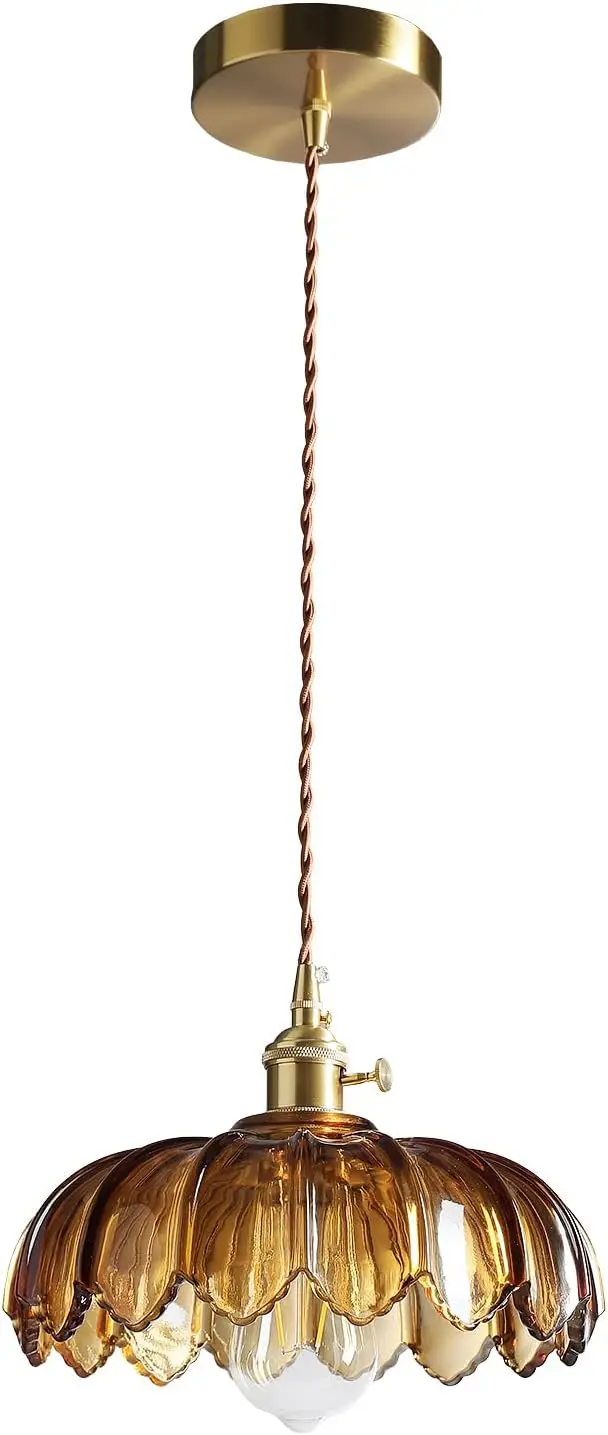 

Amber Glass Pendant Light with Rotating Switch - Modern Hanging Fixture for Kitchen Island, Dining Room