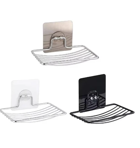 Stainless Steel No Punching Soap Holder Bathroom Wall-Mounted Soap Dish Holder Self Adhesive Kitchen Spong Storage Rack