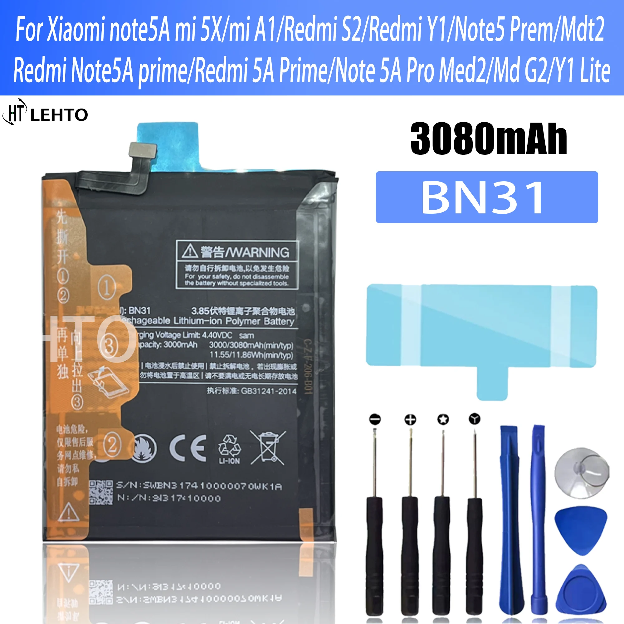 100% New Original BN31 Battery For Redmi note5A/ MI 5X/ mi A1/ redmi S2/ redmi Note5A prime/ redmi 5A Phone Replacement  Bateria