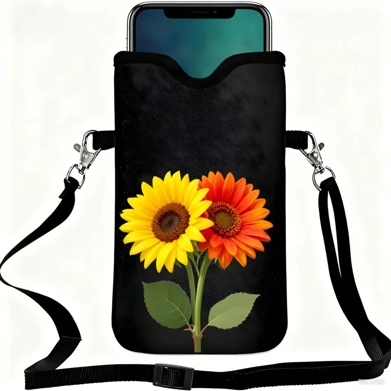 

1pc Sunflower Neoprene Mobile Phone Bag Portable Mobile Phone Protective Case with Crossbody Bag Neck Lanyard Phone Holder, Outd