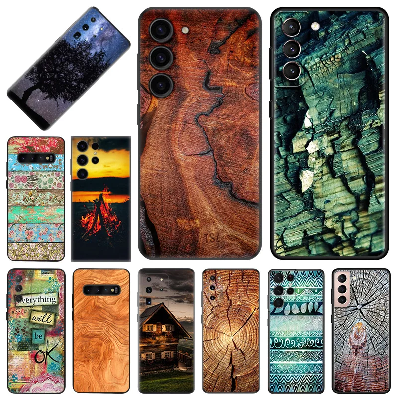 Wood Crack Textures Soft Phone Cases For Samsung Galaxy S23 S24 Plus S22 Ultra S21 S20 FE S10 5G Note 20 Lite Black Matte Cover