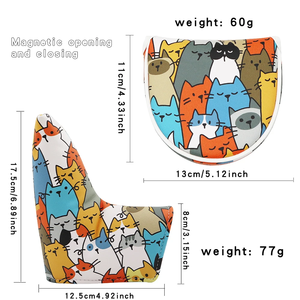 أغطية خشبية للجولف على شكل قطة جرافيتي من جلد البولي يوريثان، أغطية رأس نادي الجولف الناعمة والمتينة، واقي هجين مقاوم للماء للسائق