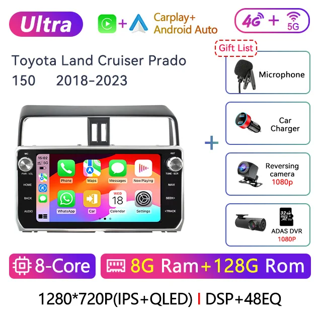 10.25" 2Din Android Car Radio Multimedia DVD Player For Toyota Land Cruiser Prado 150 2018-2023 Navigation GPS Carplay Head Unit image 3