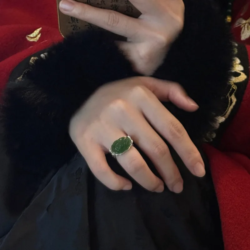 New Chinese Ethnic Vintage Distressed Crafted Elegant Premium Fortune Adjustable Ring Jewelry Unique Accessory for Women Chic