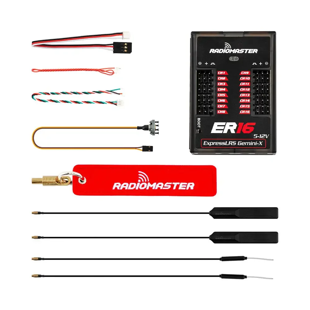 RadioMaster ER16 ELRS PWM Receiver, Dual-Band GEMINI & GEMINI-X, 16 PWM CH, Dual Isolated XT30 Redundant Power, 100mW Telemetry