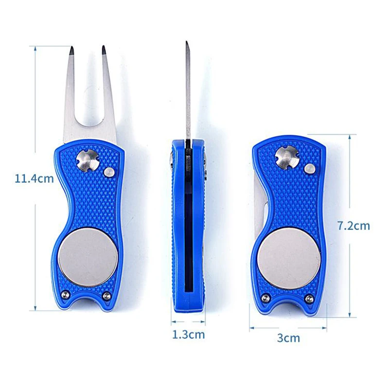 Herramienta de reparación de Divot de Golf plegable de Metal, marcador de bola magnético y botón emergente, accesorios de herramientas verdes,
