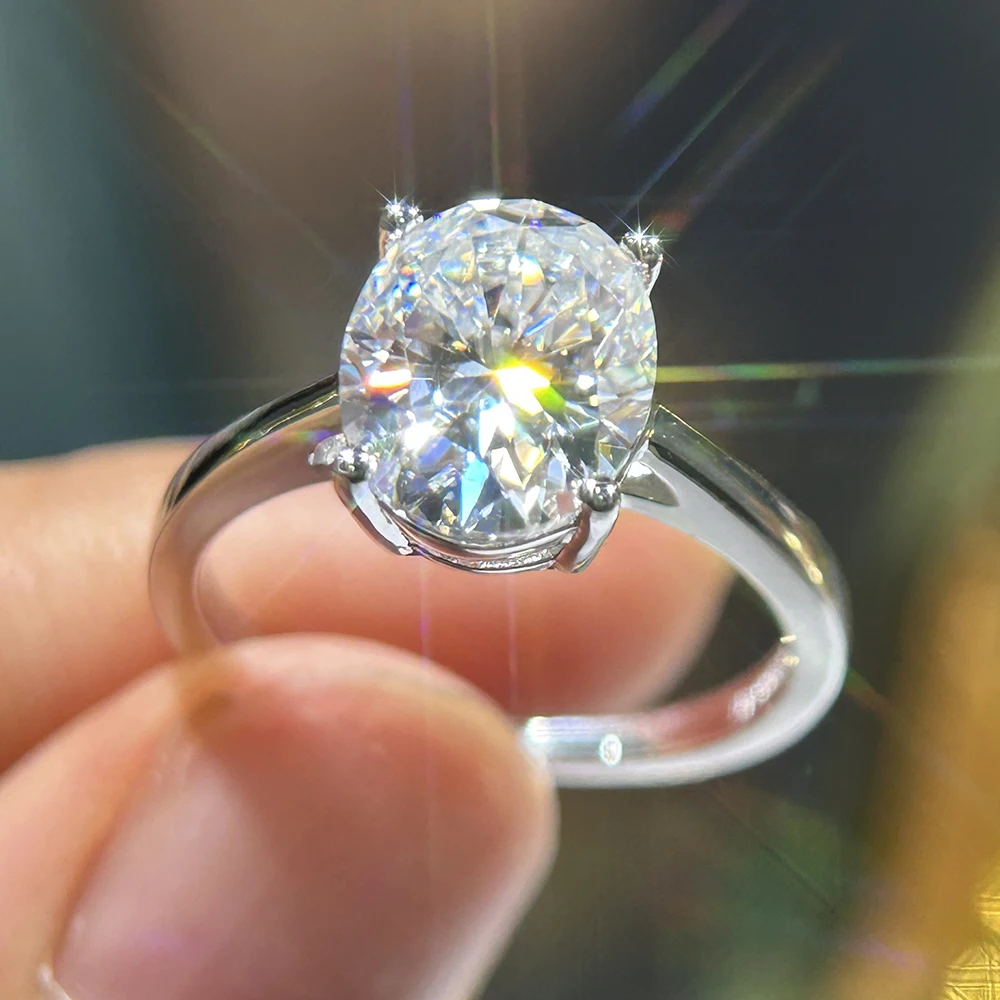1-4CT owalne pierścionki Moissanite dla kobiet musujące diamenty 925 srebro zaręczynowy obrączka biżuteria z certyfikatem — zdjęcie 4