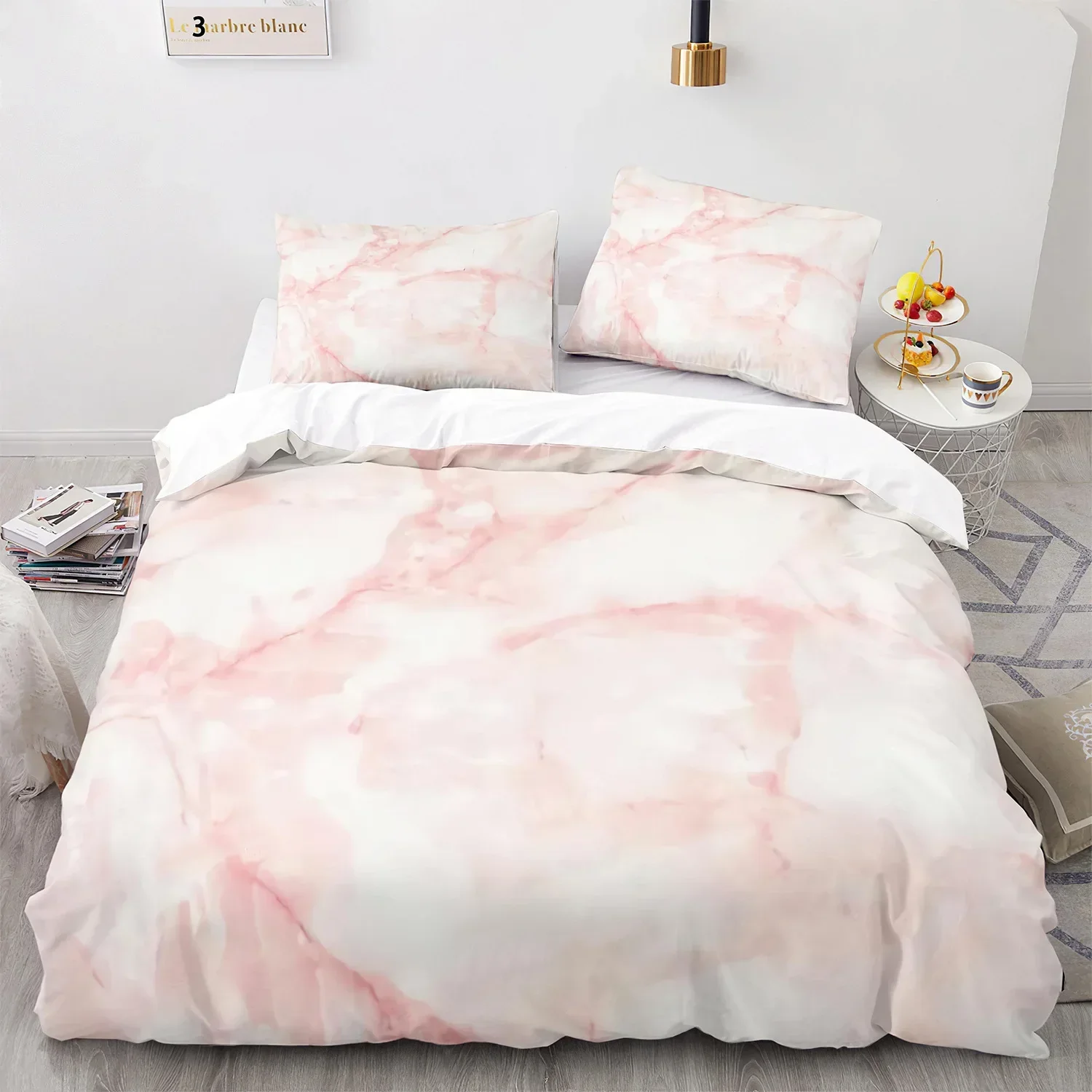 

White Gold Abstract Marble Texture Comfortable Duvet Quilt Cover Pillowcase Bedding Set Children Bedroom Decoration Home Textile