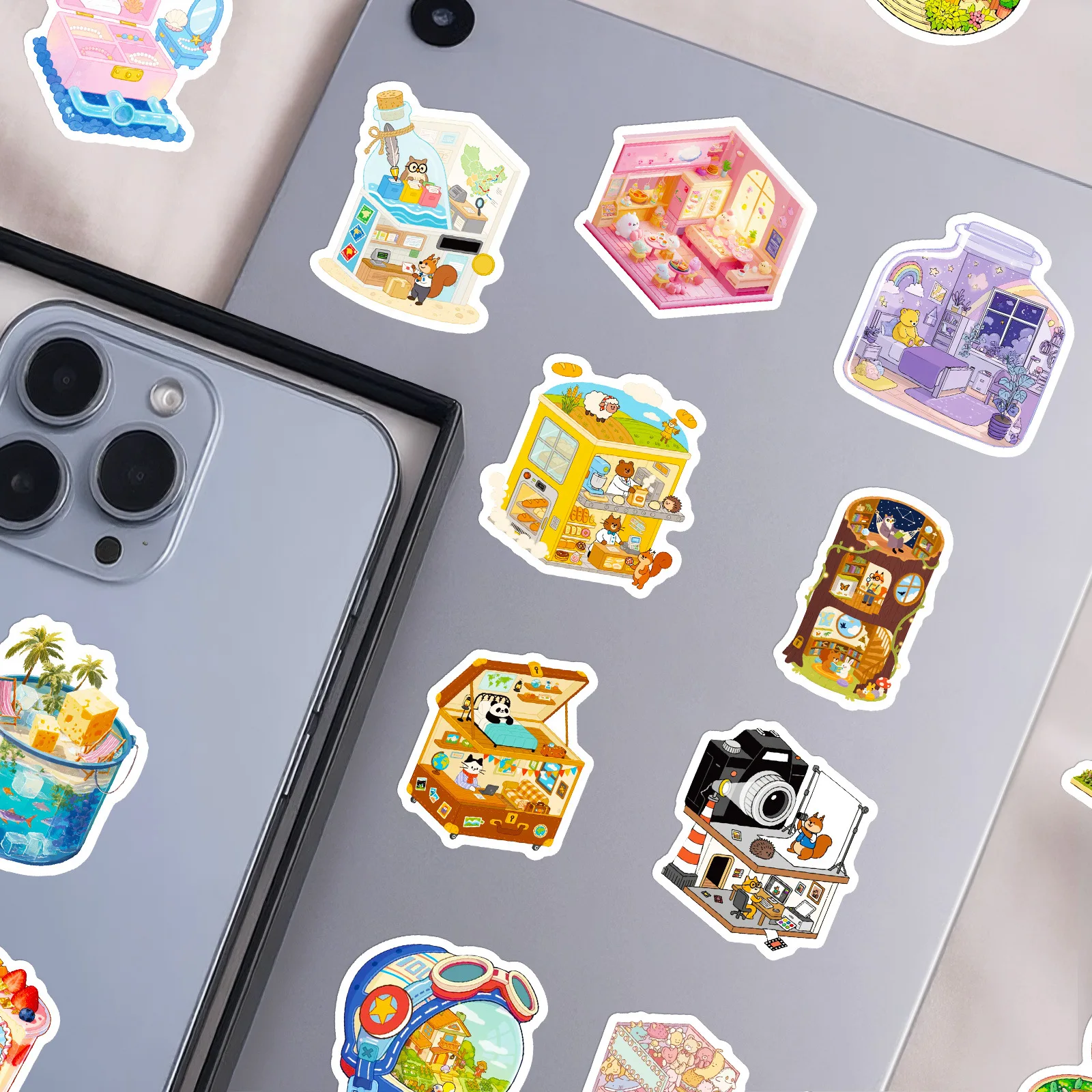 56/112 autocollants décoratifs 3D multi-thèmes de dessins animés, autocollants de scène 3D, papeterie, carnet, autocollants imperméables, récompenses