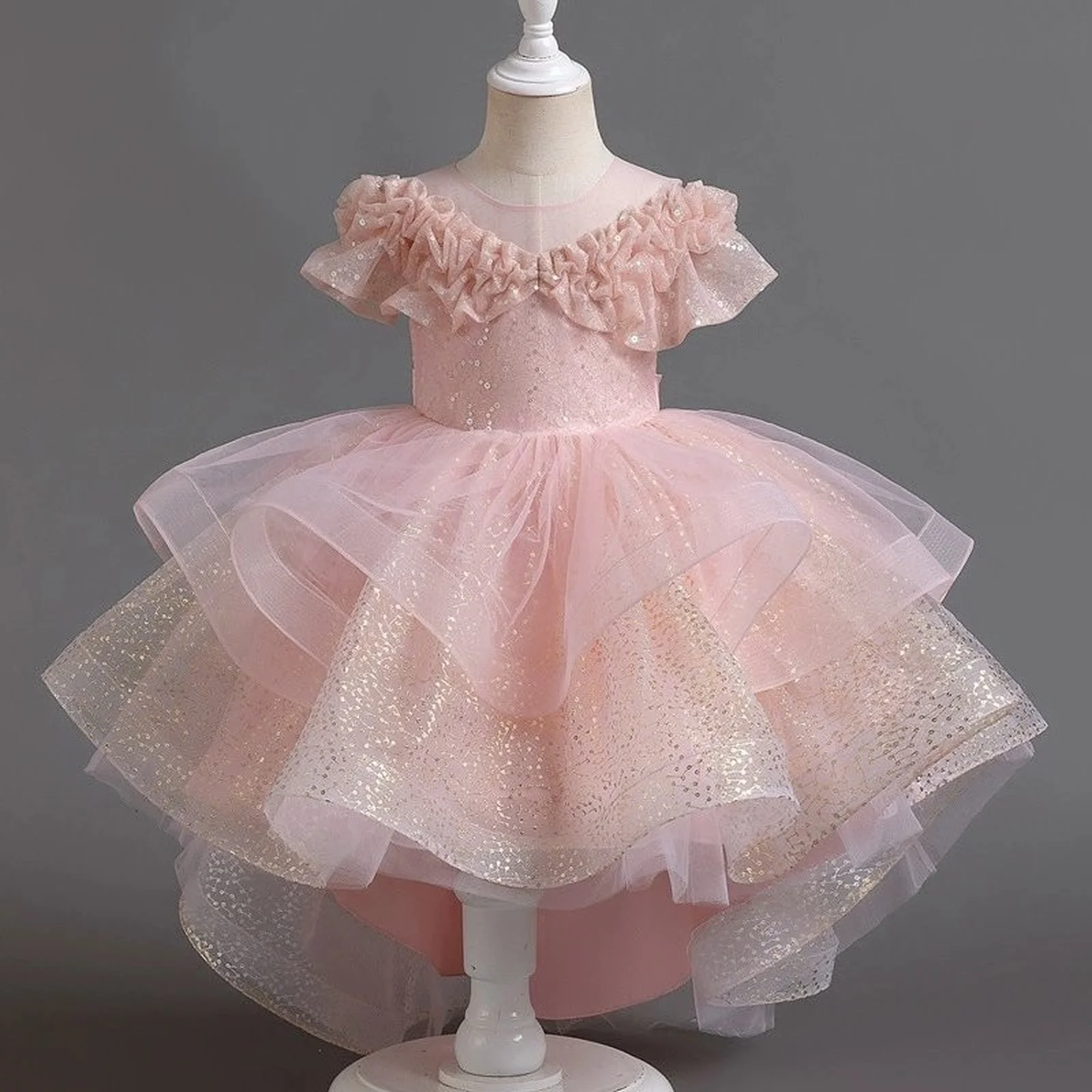 

New Girl Baby Wedding Party Bridesmaids Children's Trailing Beaded Embroidery Dress Girls Graduation Show Iace Tuxedo