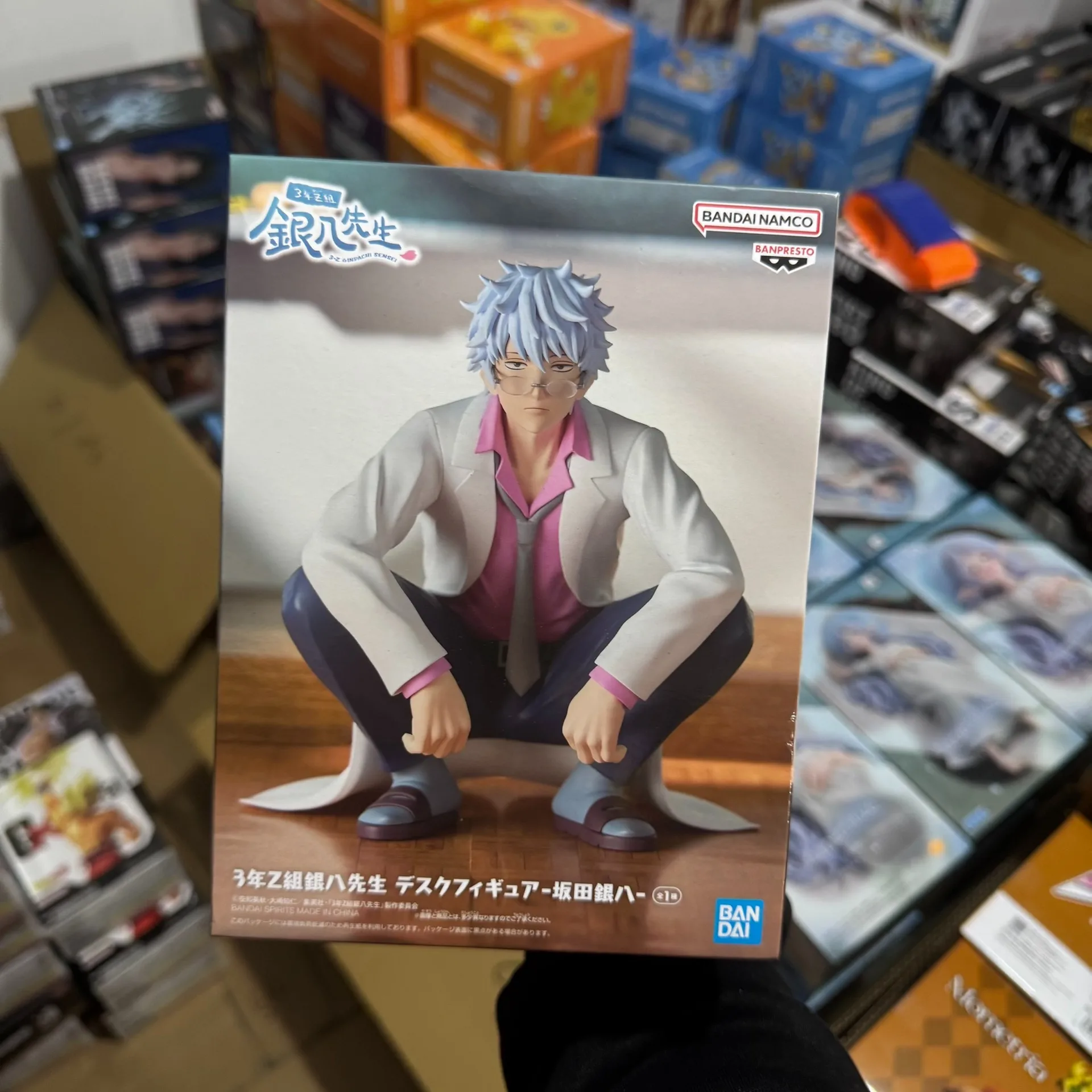 Original banpresto 3o ano z grupo ginpachi professor mesa figura sakata gintoki figura anime gintama modelo brinquedo