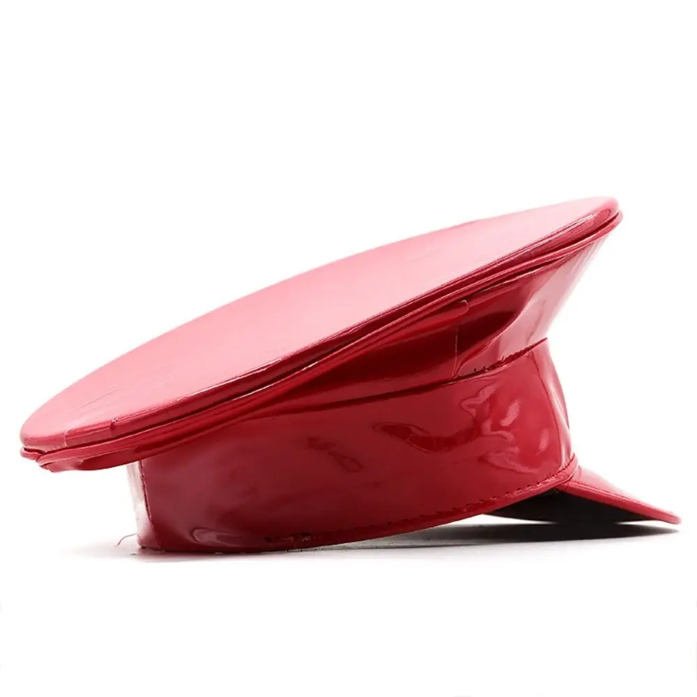 Casual Style PU Leather Laser Hats UV Protection Sunscreen Captain Cap Flat Caps Waterproof Party Hat Men
