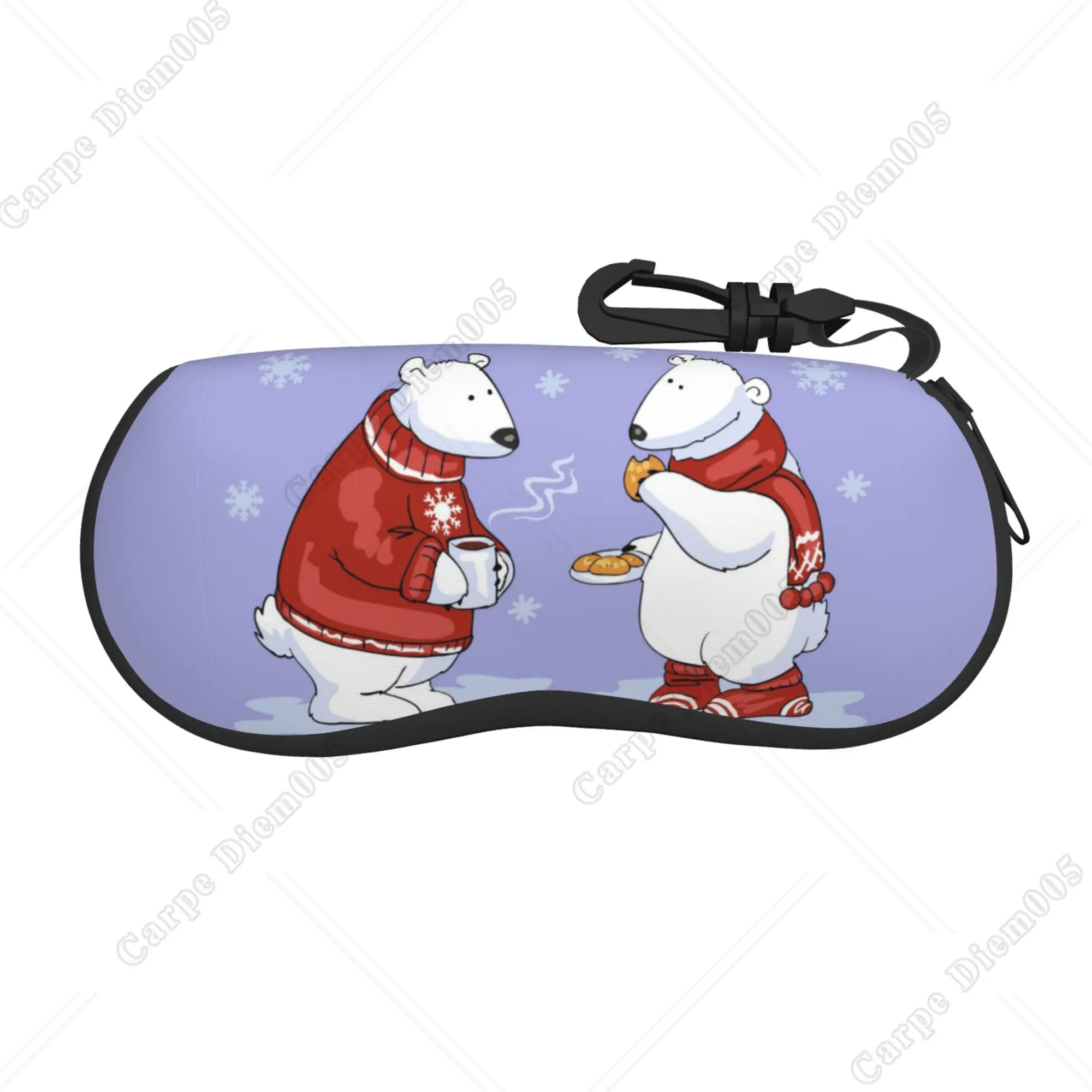 

Cartoon Xmas Polar Bear Wearing A Red Scarf Glasses Box Case Sunglasses Bag for Men Women Kids for Travel Work One Size Gift