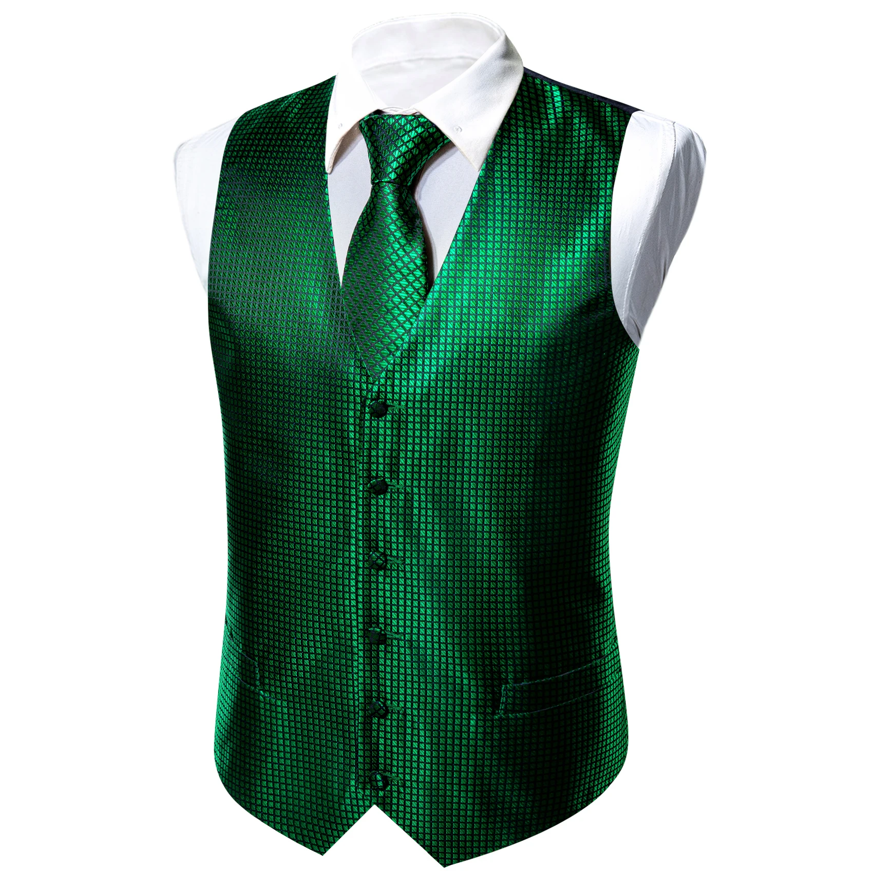 Designer Men\'s Vest Silk 5XL Green Gold Black Red Blue Purple Plaid Paisley Waistcoat Hanky Set Slim Wedding Barry Wang