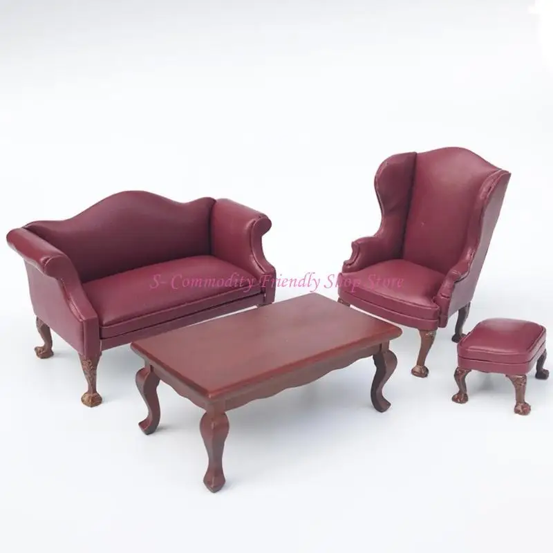85AEベッドルームレザーラブシート/シングルソファミニチュア家具モデルドールハウスカウチアクセサリーリアルなプレイセット1:12