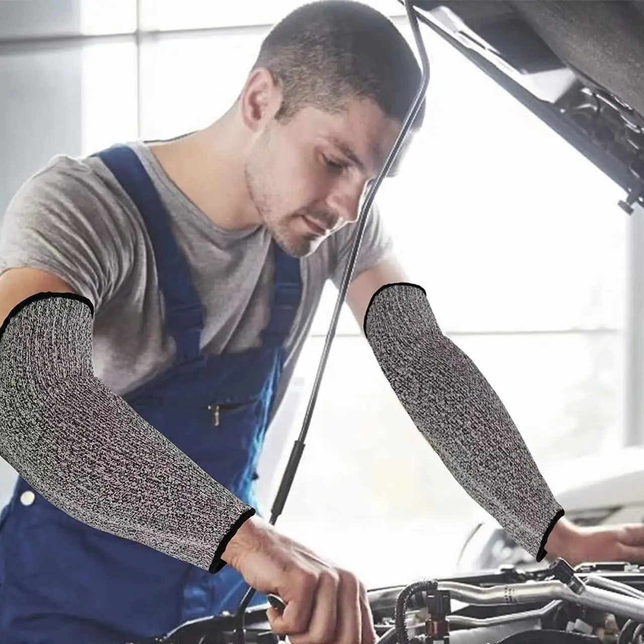 45cm 2Pcs Level 5 Safety Sleeves Anti Cut Arm Puncture Gloves Cut Resistant Bracers Protector Household Breathable Guard Gloves