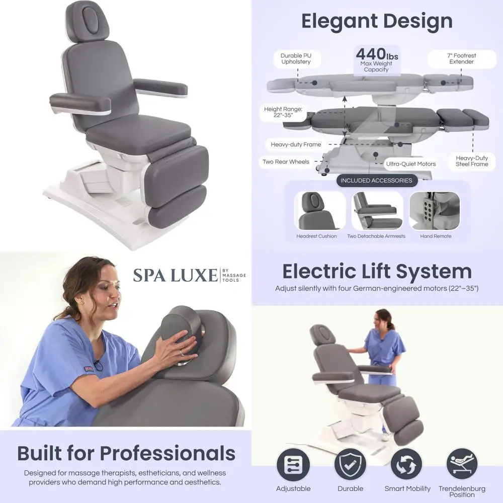 

Electric Massage Table with 4-Motor Adjustable Bed and Remote Control, 2-Year Warranty, Ideal for Spa and Medical Office - Gray