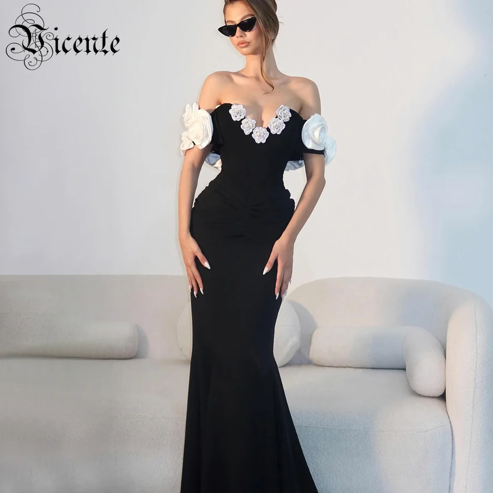 

VC 2024 Summer New Celebrity Sexy Off Shoulder 3D Flowers Long Dress Bodycon Bandage Dress Elegant Evening Club Party Dress