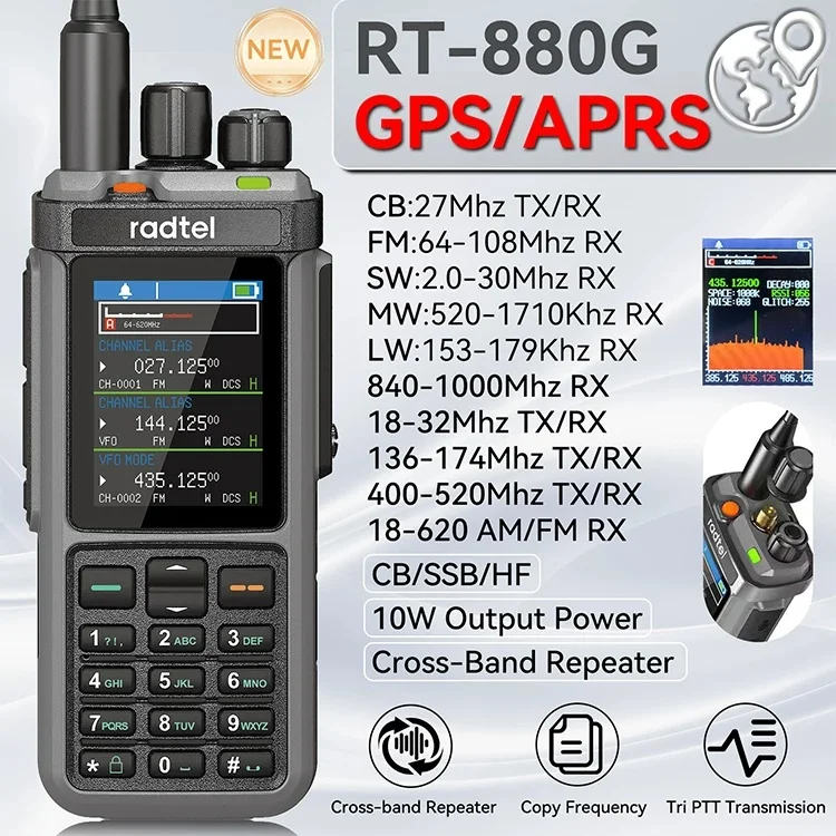 Radtel RT-880G Ham Radio Handheld Transceiver, Air Band Receive One Key Frequency Match Multi Band Portable Walkie Talkie