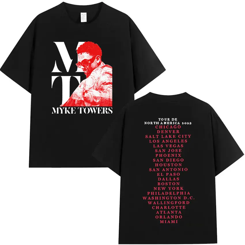 Rapper Myke Towers Tour 2024 Graphic T Shirt Men's Hip Hop Retro Cotton Short Sleeve T-shirts Gothic Clothing Oversized T-shirt