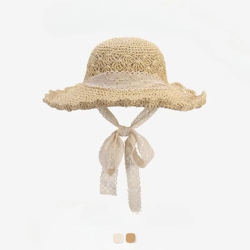 Summer Beach Hat Lace Straw Hat Women\'s Fresh Sunscreen Hat Sunshade Tourism Vacation Photography Foldable Sun Hat