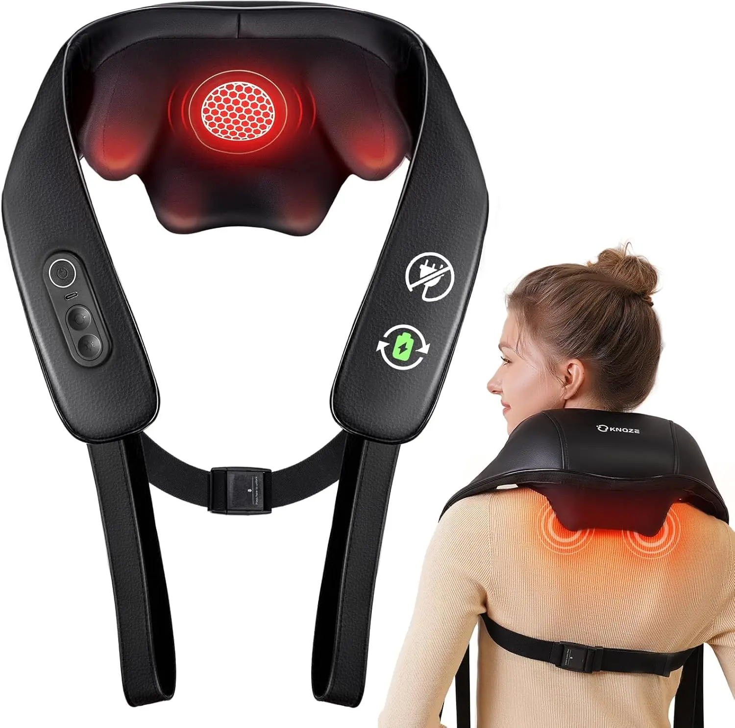 

Cordless Neck Shoulder Massager with Heat, 4D Shiatsu Deep Kneading for Back Leg Pain Relief Portable Gift