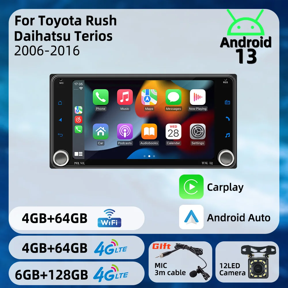 2 الدين رئيس وحدة راديو لتويوتا راش دايهاتسو تيريوس 2006-2016 اللاسلكية Carplay أندرويد السيارات أندرويد سيارة الوسائط المتعددة 7 "ستيريو